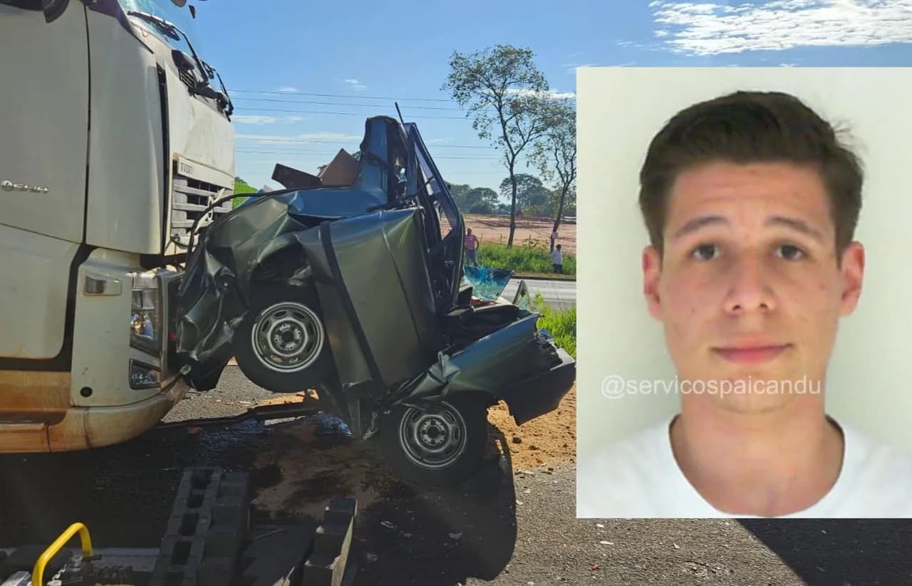 Jovem morre após carro ser esmagado entre carreta e caminhão na rodovia em São Domingos
