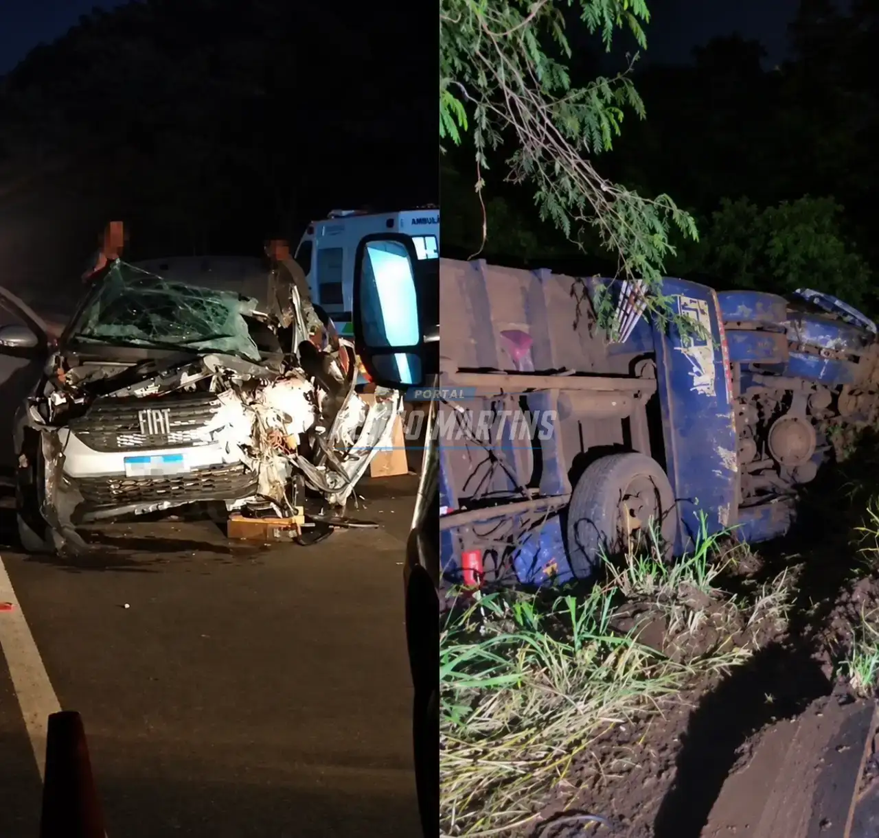 Mulher fica ferida após colisão entre picape e caminhão na PR-323, em Jussara