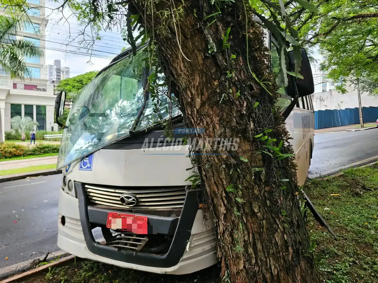 Ônibus com 19 estudantes de Paiçandu bate contra árvore em Maringá; quatro ficam feridos