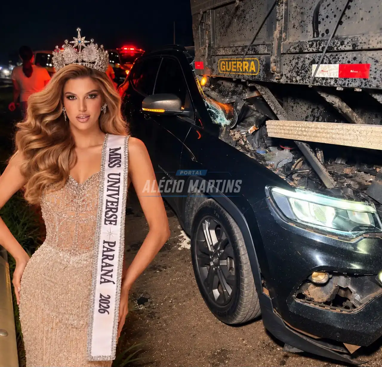 Livramento: Miss Universe Paraná sofre apenas ferimentos leves após violenta colisão traseira na PR-323 em Paiçandu