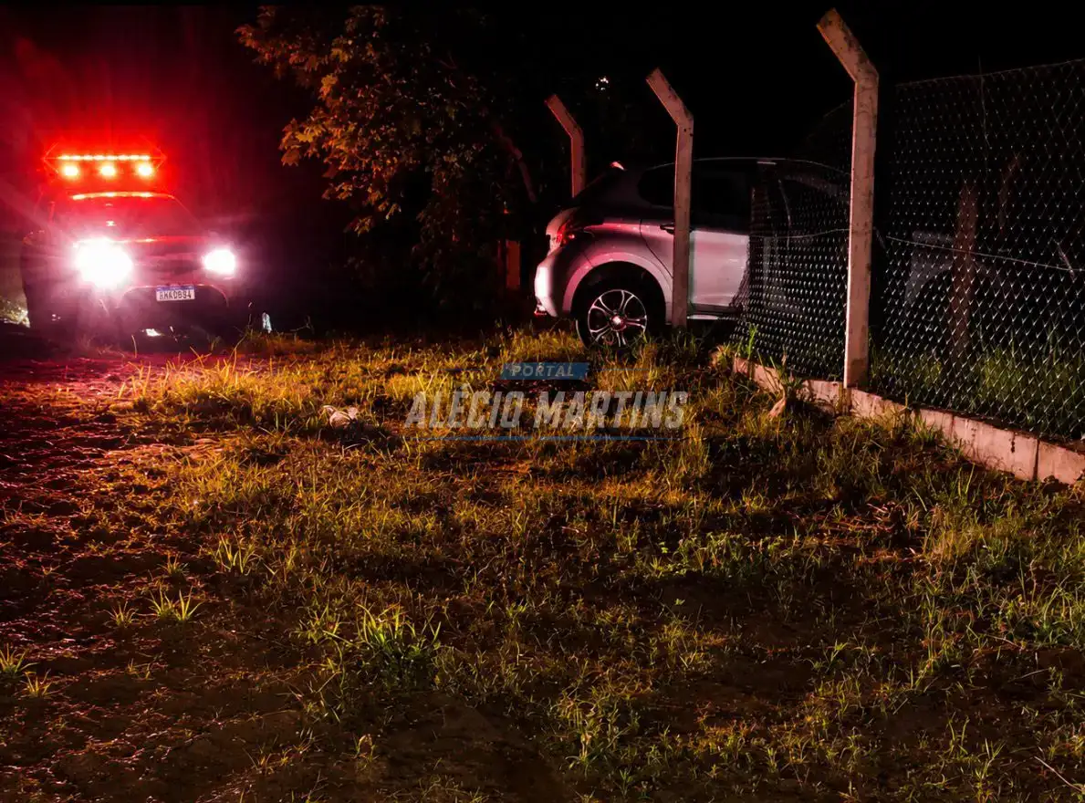 Após atingir boi na pista, motorista perde o controle e carro bate em alambrado na PR-323