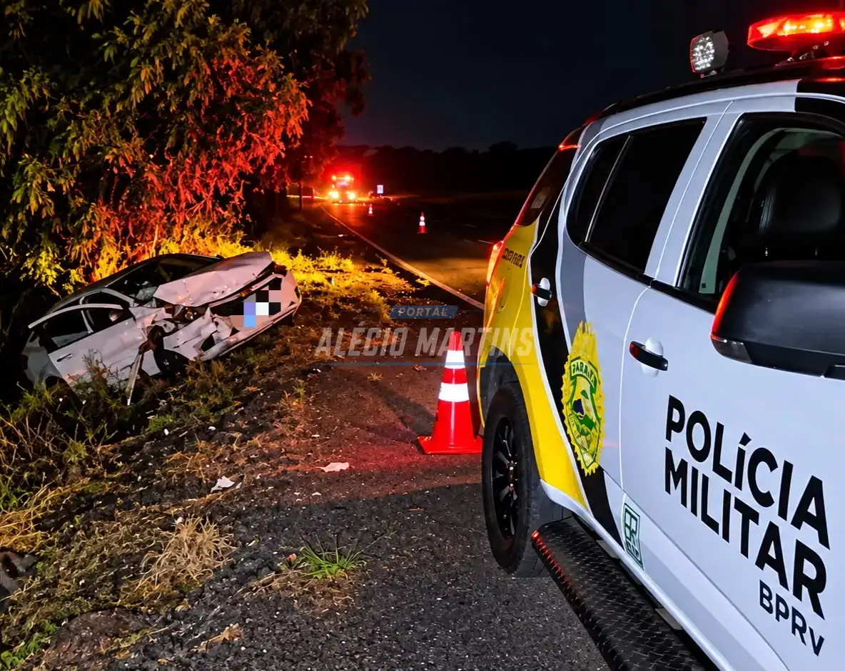 Duas pessoas ficam feridas após carro capotar na PR-323