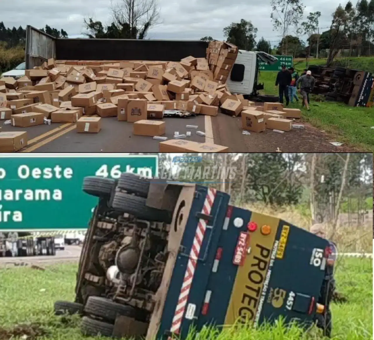 Caminhão transportando cigarros oriundo do Paraguai se envolve em acidente com carro Forte na PR-323