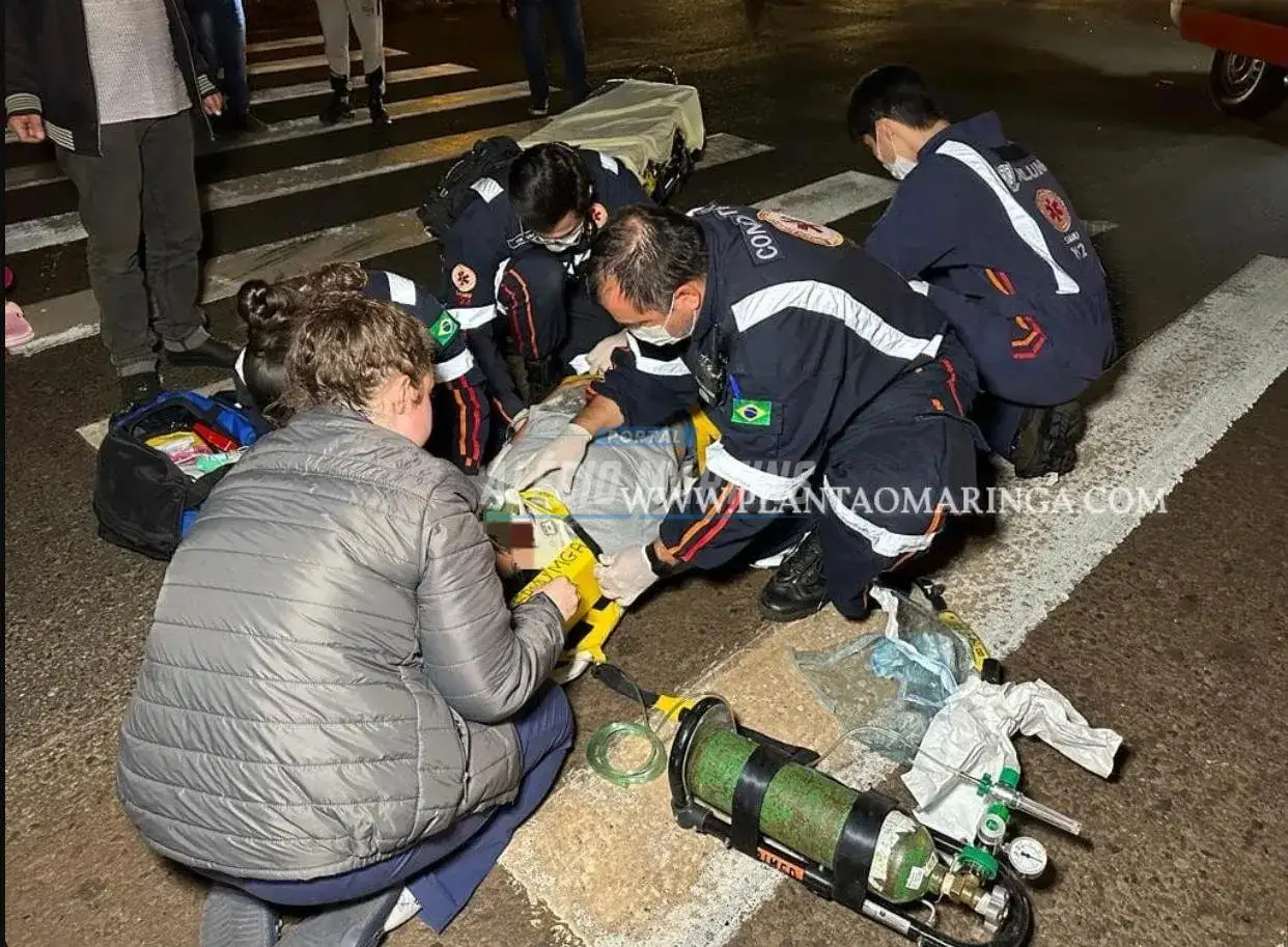 Mulher é socorrida inconsciente após ser atropelada no Contorno Sul. Motorista não parou para prestar socorro