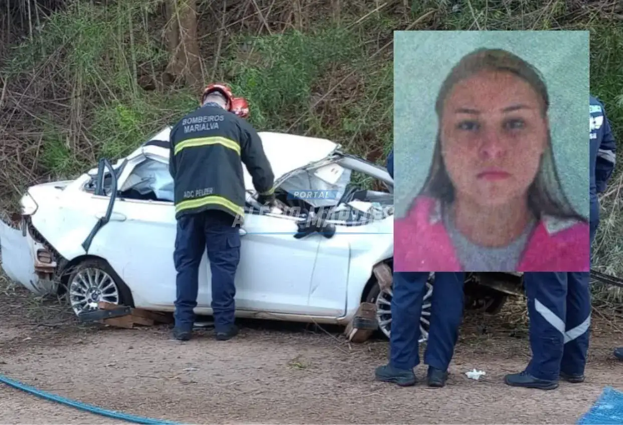 Mulher morre após veículo capotar e cair de ribanceira na manhã deste domingo na BR-376 em Marialva