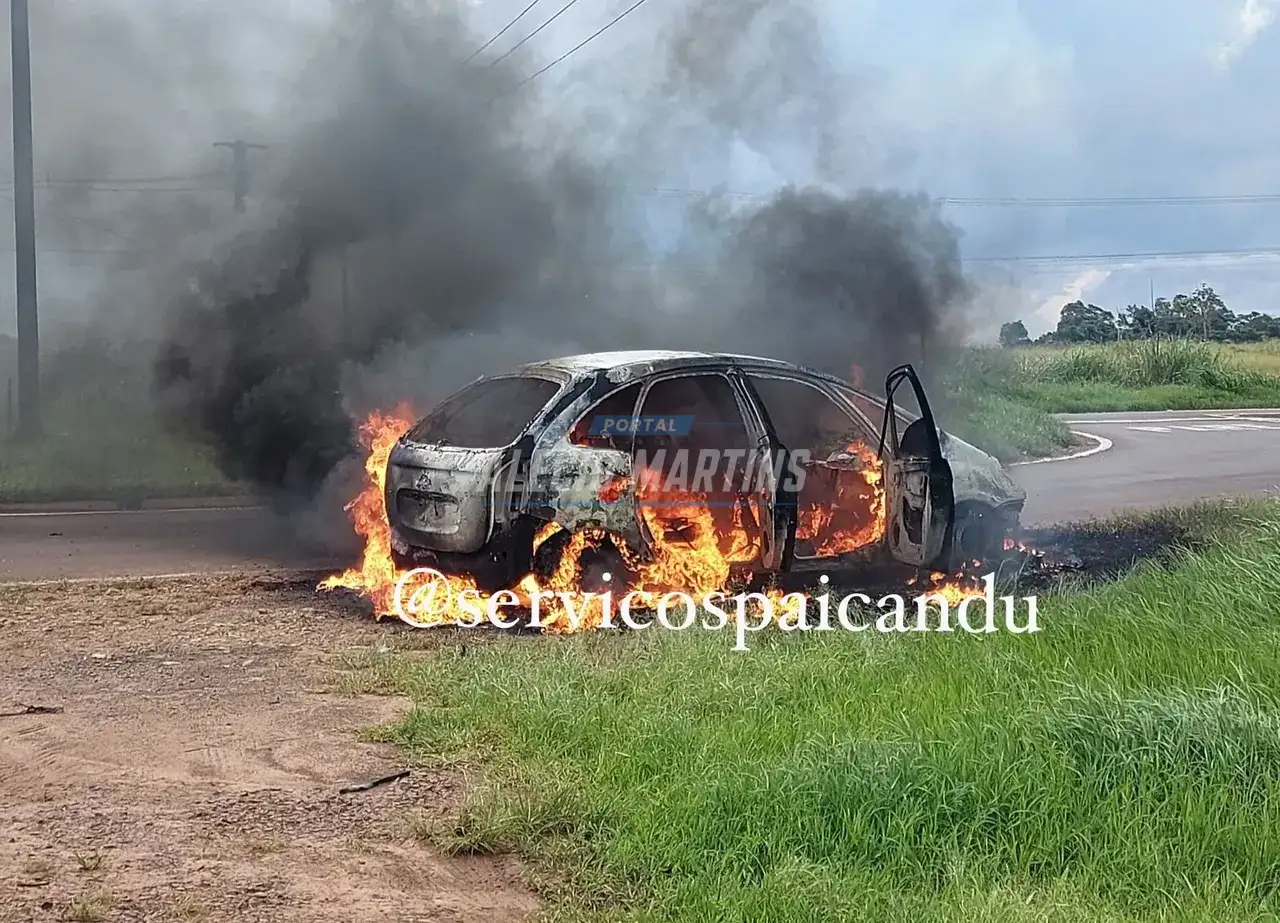 Veículo é destruído pelo fogo na rodovia PR-323