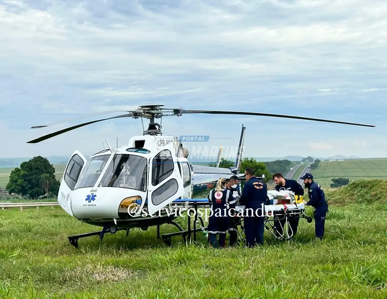 Motorista é socorrido de helicóptero após tombamento de veículo próximo do Rio Ivaí na rodovia PR-323