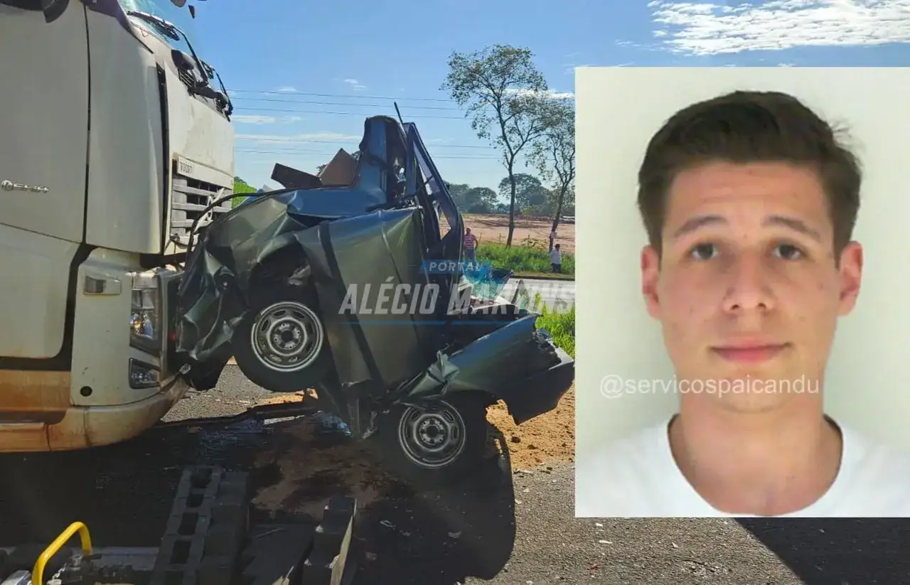 Jovem morre após carro ser esmagado entre carreta e caminhão na rodovia em São Domingos