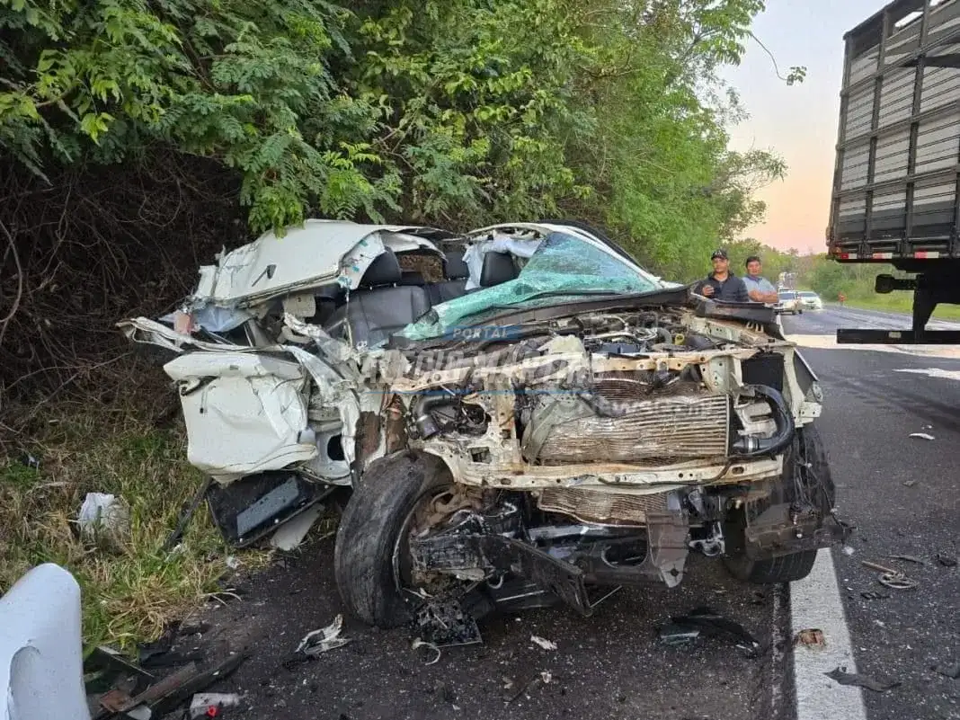 Batida violenta entre camioneta e caminhão deixa motorista em estado grave na PR-323