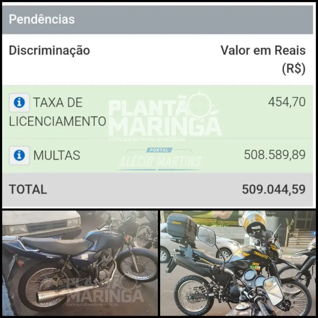 Moto mais de meio milhão de reais em multas é apreendida em Maringá