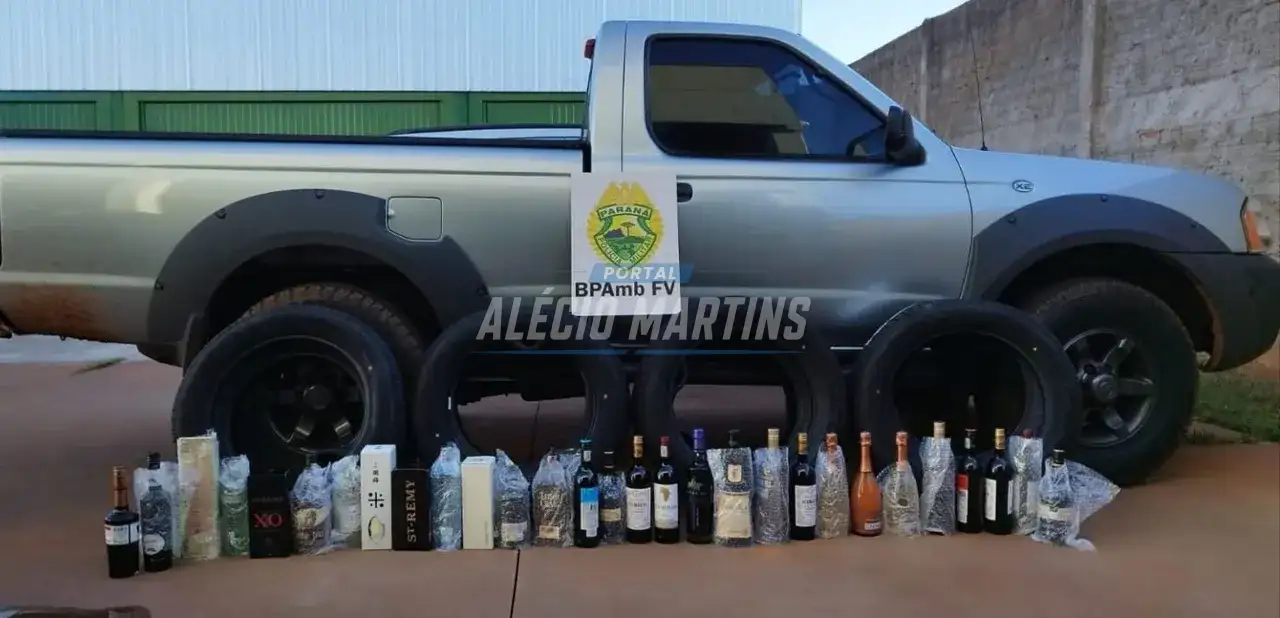 Bebidas e pneus contrabandeados são apreendidos pela Polícia Ambiental na PR-323