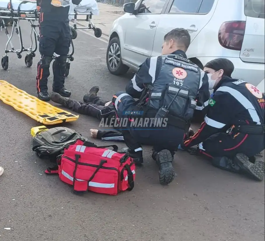Motorista é socorrido e cachorro morre após acidente de moto na marginal da rodovia em Paiçandu