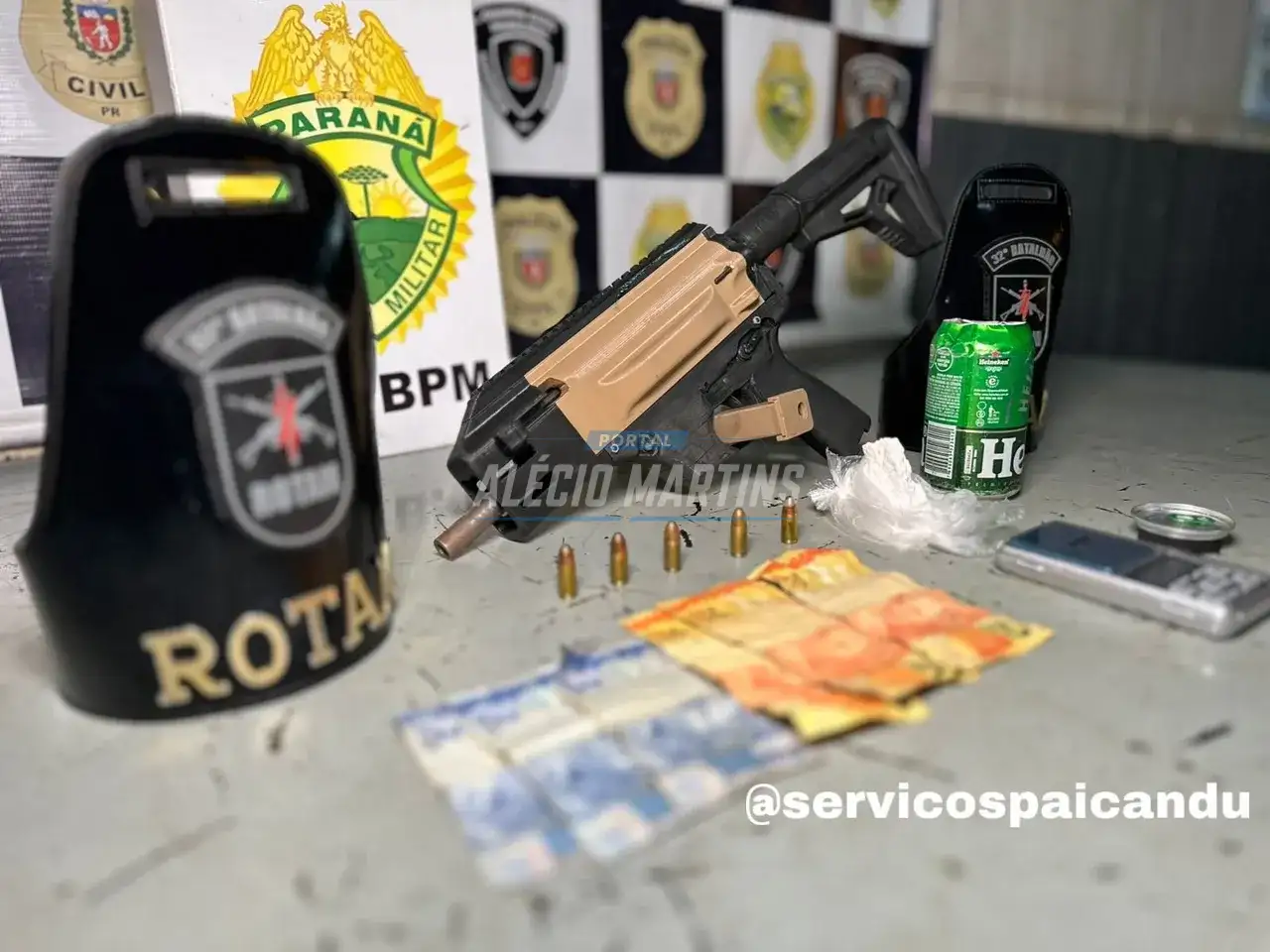 ROTAM do 32ºBPM realiza prisão de traficante com submetralhadora feita em impressora 3D e drogas escondidas em lata de cerveja