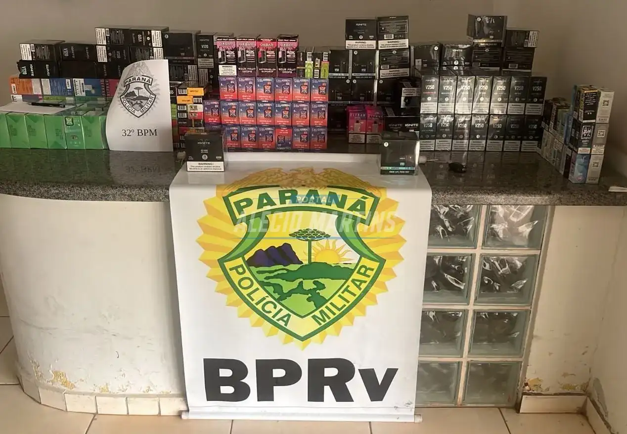 Ação conjunta da Polícia Militar e Receita Federal apreende contrabando de cigarros eletrônicos em Paiçandu