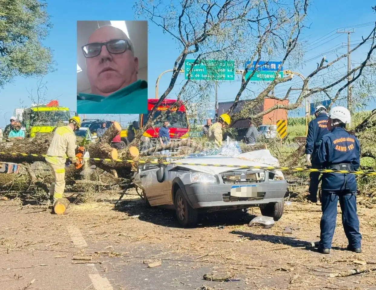 Tragédia - Motorista morre após ser atingido por árvore que caiu na rodovia, próximo ao aeroporto regional