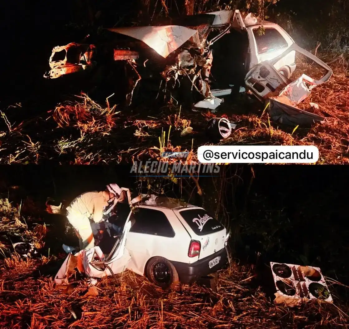 Motorista fica preso as ferragens após colisão de carro contra árvore entre Ivatuba e Floresta; uma adolescente também foi socorrida