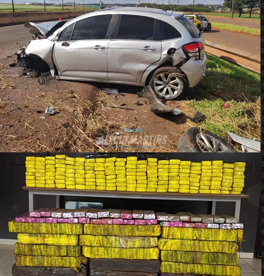 Mais de 340 kg de maconha são apreendidos após capotamento em Paiçandu