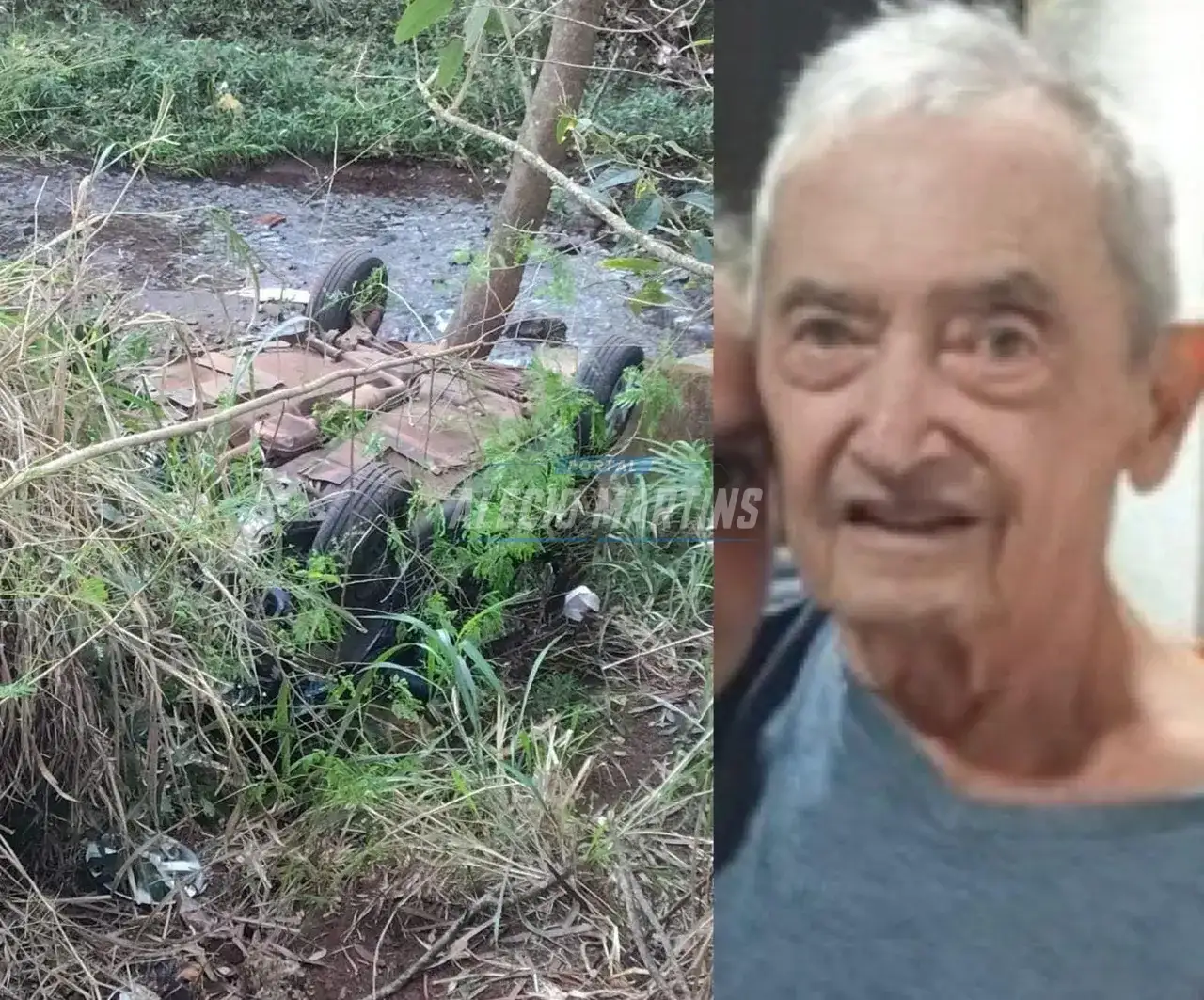 Família encontra carro com corpo de idoso em córrego próximo à chácara onde ele morava, em Maringá