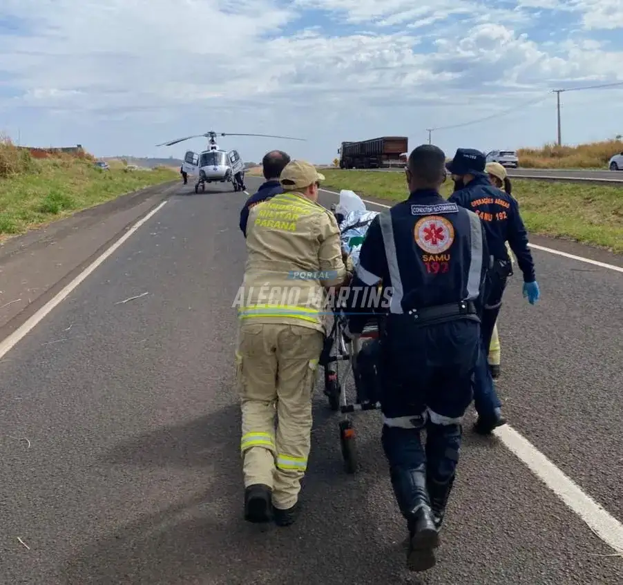 Homem é entubado e socorrido de helicóptero após queda de moto na PR-323, em Água Boa