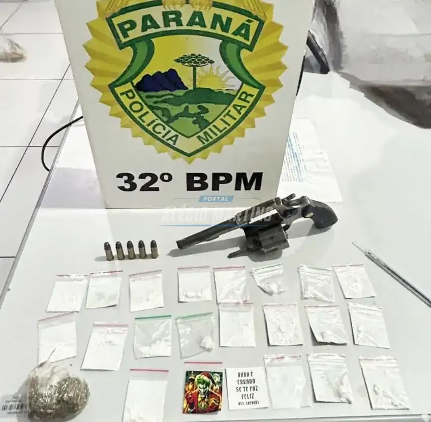 Jovem é preso por porte ilegal de arma e tráfico de drogas em Paiçandu